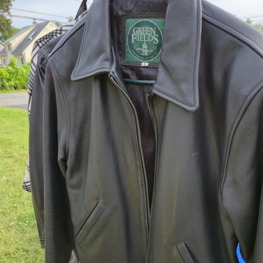 Classic Black Leather Bomber Jacket with Smooth Finish